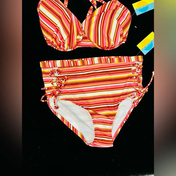 Island Rays NWT Ladies 1X Two Piece Bikini Set Striped Swimsuit Padded Top - Picture 5 of 16